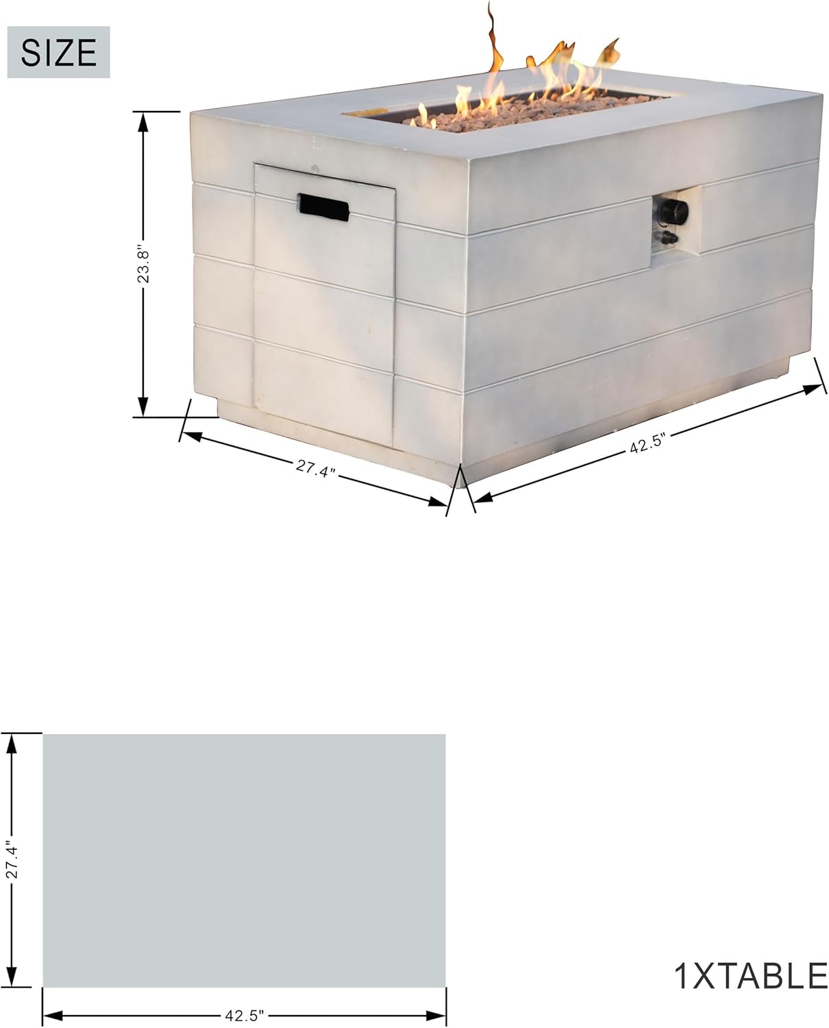 Contemporary Gray Aluminum Patio and Outdoor Rectangle Firepit Table