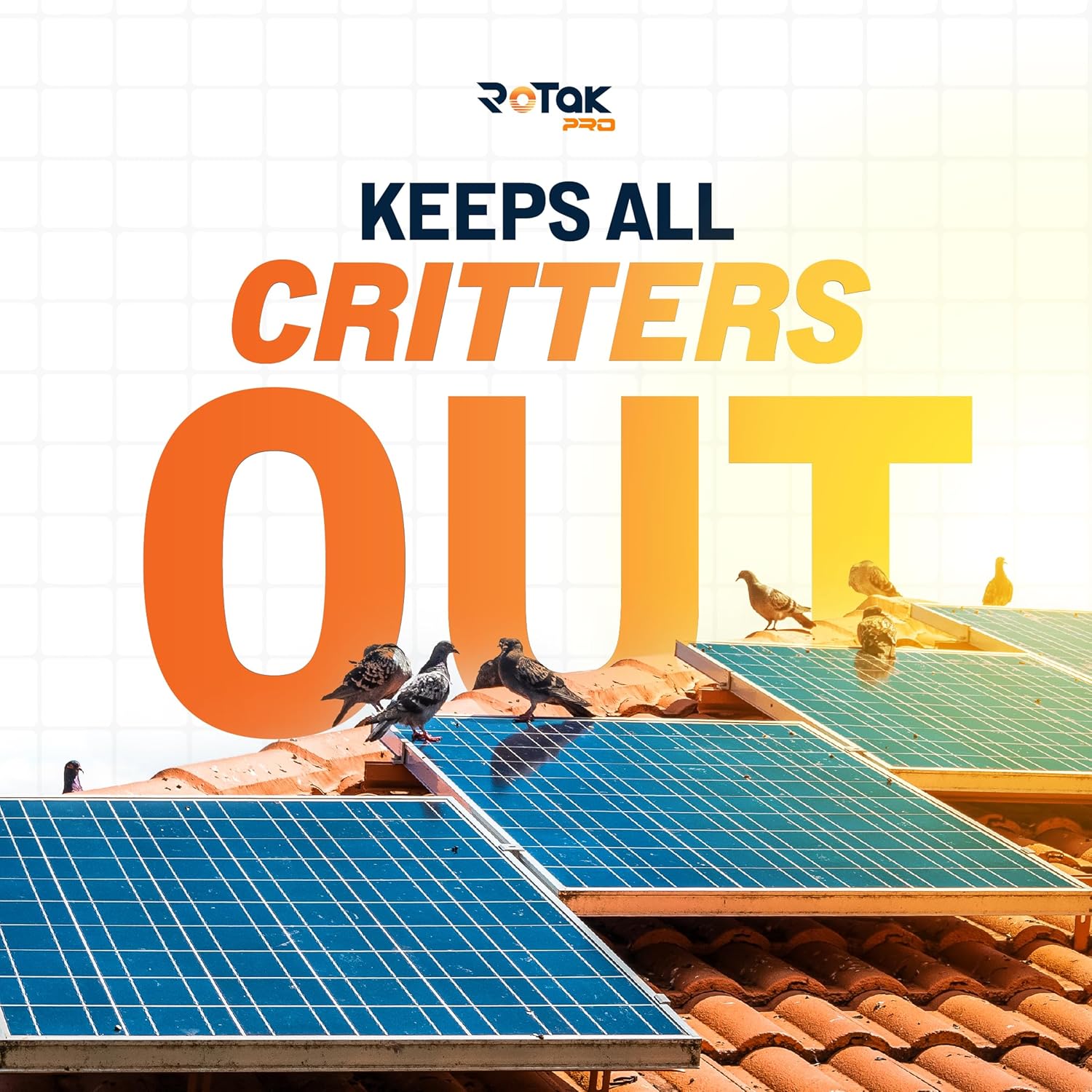 Rotak Critter Guard PRO - 4in x 100ft Solar Panel Bird Prevention Roll Kit with 100 Fastener Clips - Heavy Duty Galvanized Black PVC Coated ½ inch Wire Roll Mesh (4