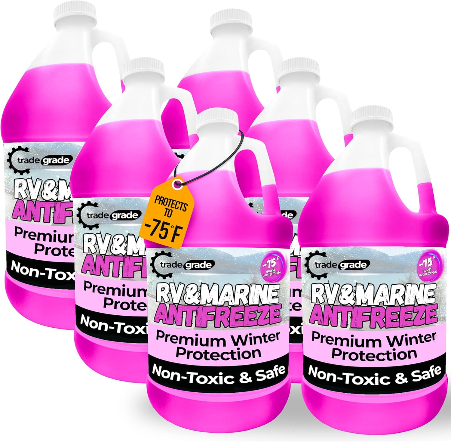 Premium Blend RV Antifreeze for Winterizing – Marine Antifreeze -75°F Freezing Point Protection, 6 Gallon (6-Pack) – Pink Winterizing Fluid for Boats, Pools, Spas, Campers, Vacation Homes