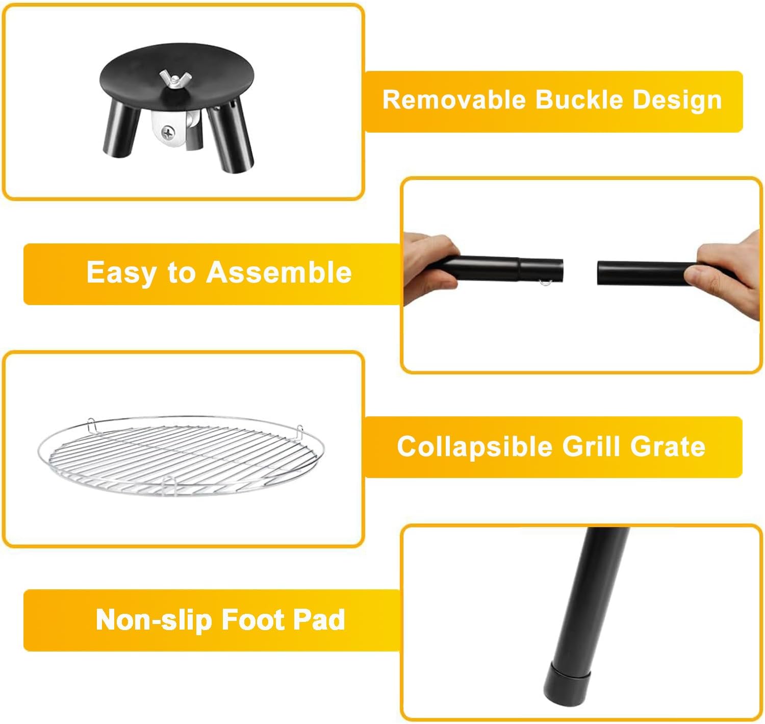 Camping Fire Pit Portable, Outdoor Height-Adjustable Hanging Tripod with Stainless Steel Barbecue Net and Charcoal Barbecues Grill Tall Garden Patio Heater for Campfire Cooking Pot Rack black