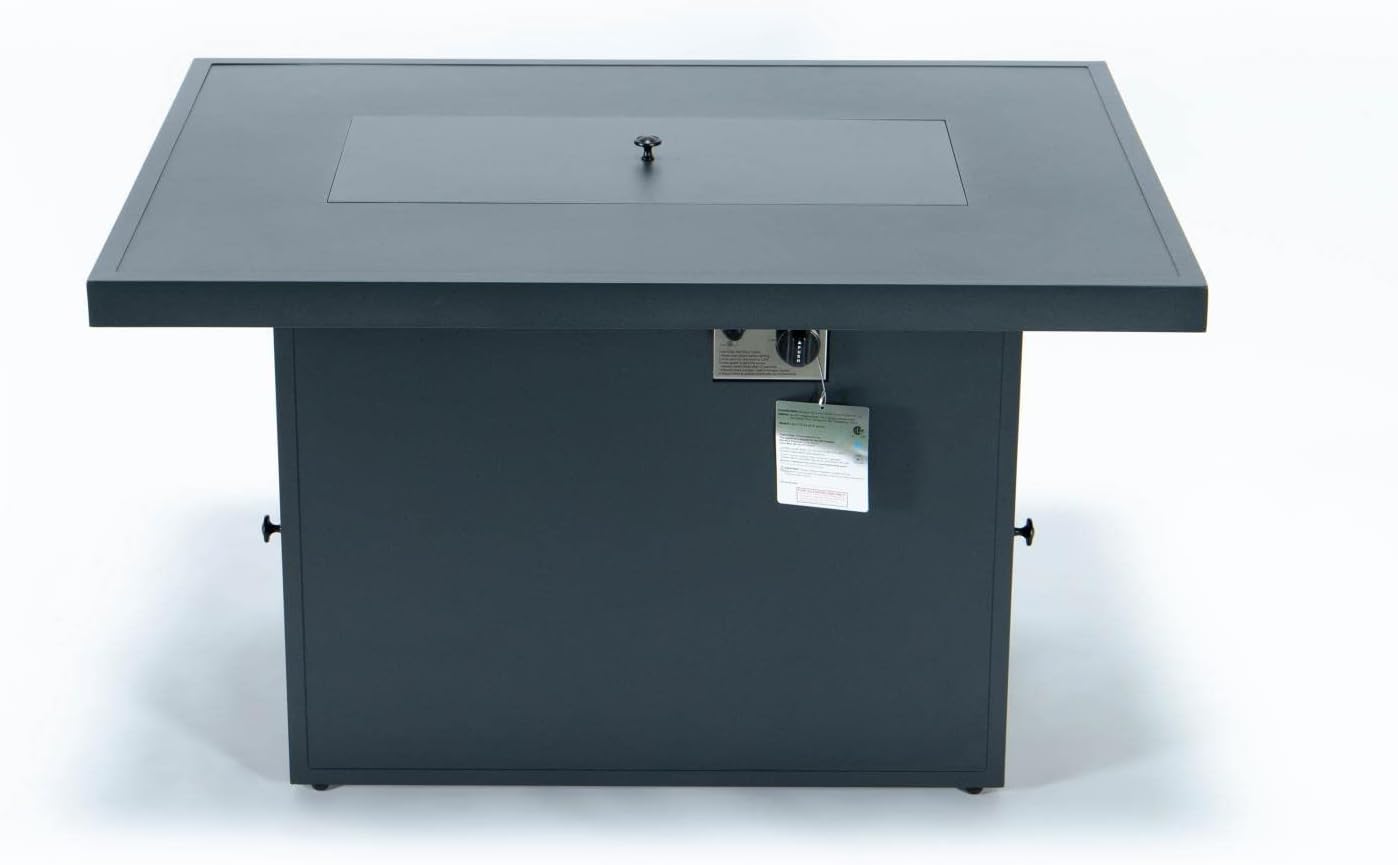 LeisureMod Chelsea Propane Fire Pit 44 Inch 55,000 BTU Auto-Ignition Gas Fire Pit Table with lid, Wind Guard and Decorative Stones Aluminum Frame
