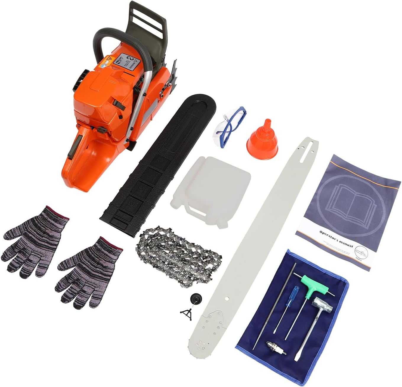 65CC Gas Powered Chain Saw 2 Stroke Portable Gasoline Chainsaw with Single Cylinder and Air-Cooled, 24” Chainsaw Gas powered Suitable for Sawing, Cutting and Trimming Wood (Orange)