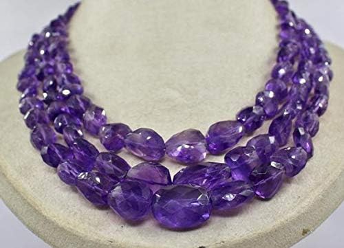 3 line natural purple amethyst facetted beads necklace 20 mm to 11 mm