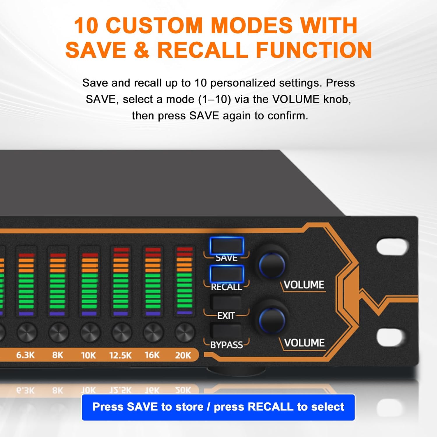 Equalizer for Home Stereo Audio System, Professional 31-Band Graphic Equalizer Rack Mount Music Digital EQ Studio Equalization with Spectrum Analyzer Display & Noise Reduction