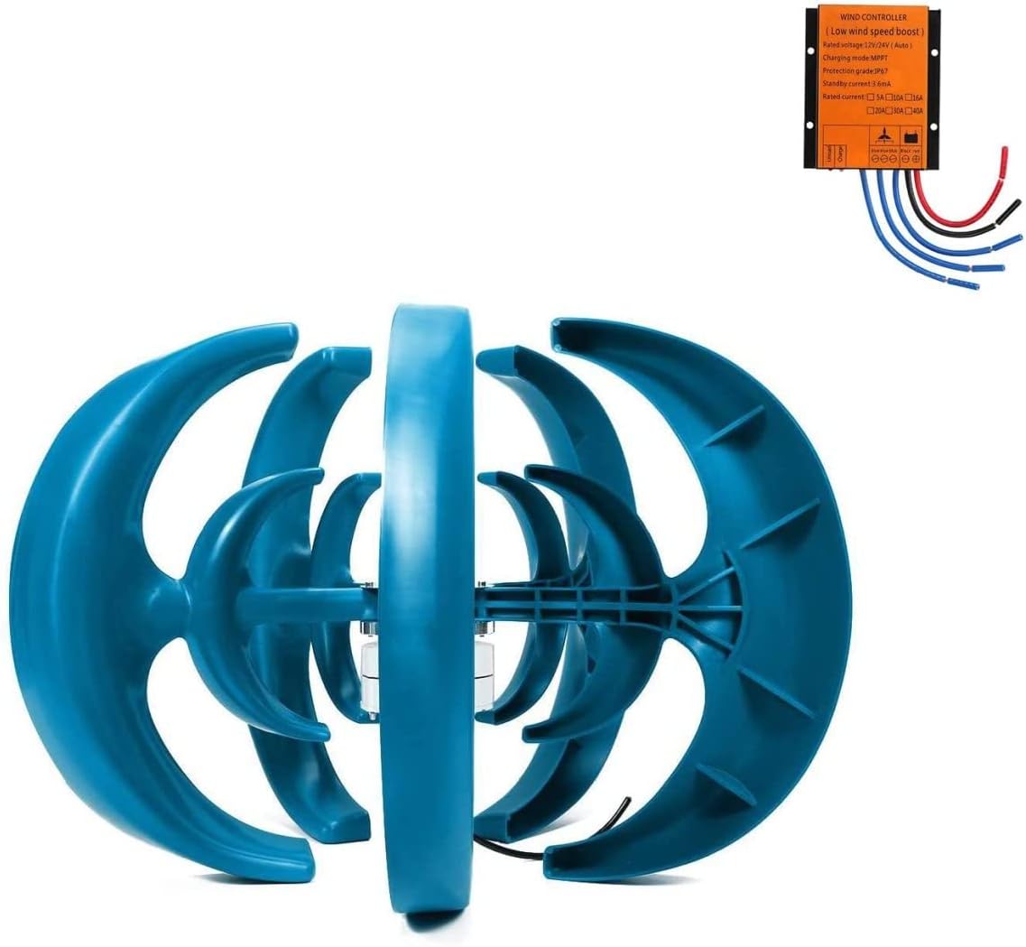 LiuSj JUnSt Vertical Axis Lantern Wind Turbines Generator Kit, 8000W 12V 24V 48V 5 Blades Low Noise Vertical Wind Generator for Home Hybrids Streetlight Use(Blue)