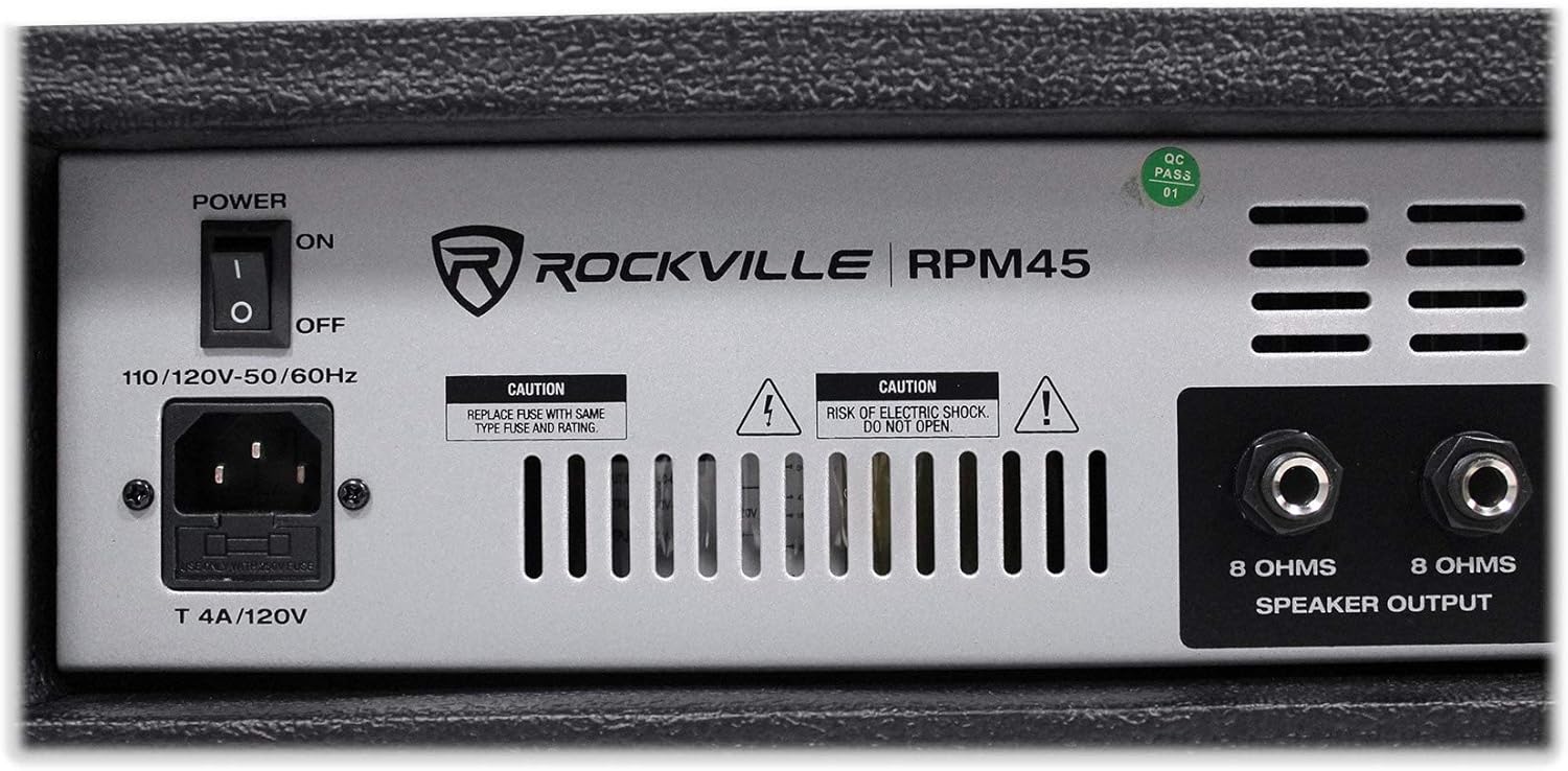 Rockville RPM45 1800w Powered 4-Channel Mixer Amplifier, USB, EQ, Effects, Phantom Power, Durable Wooden Enclosure, Compact Design, for Musicians and Small Venues