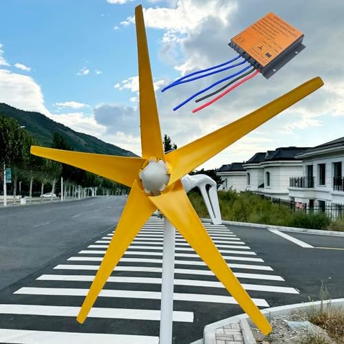 800W-1200W Wind Turbine Generator for 12V/24V/48V with MPPT Controller & 5 Yellow Blades, High Efficiency Windmill for Outdoor Garden & Home Use, Rated Wind Speed 1m/s