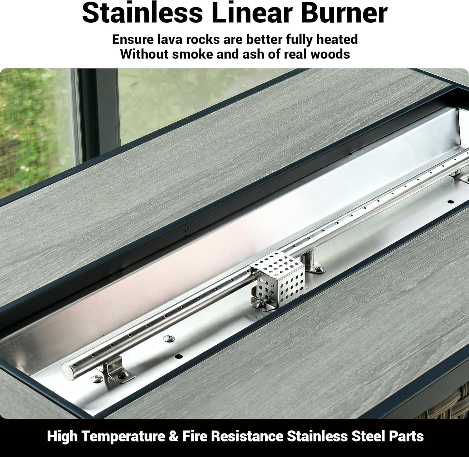 OVIOS 54 Inch Outdoor Patio Fire Pit Table, 50,000 BTU Heater PE Rattan Propane Firepits with Ceramic Tabletop, Waterproof Cover, Lid and Lava Rock, Rectangular, Mixed Color