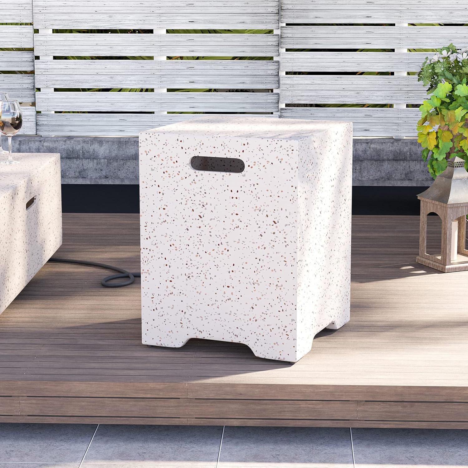 HOMPUS Propane Tank Cover Table 16 inch for Fire Table, 20lb Gallon Gas Tank Cover, Hideaway Concrete Grill Tank Table, MgO Tank Storage Box, Outdoor Side Table for Fire Pit, Patio, Terrazzo Colorful