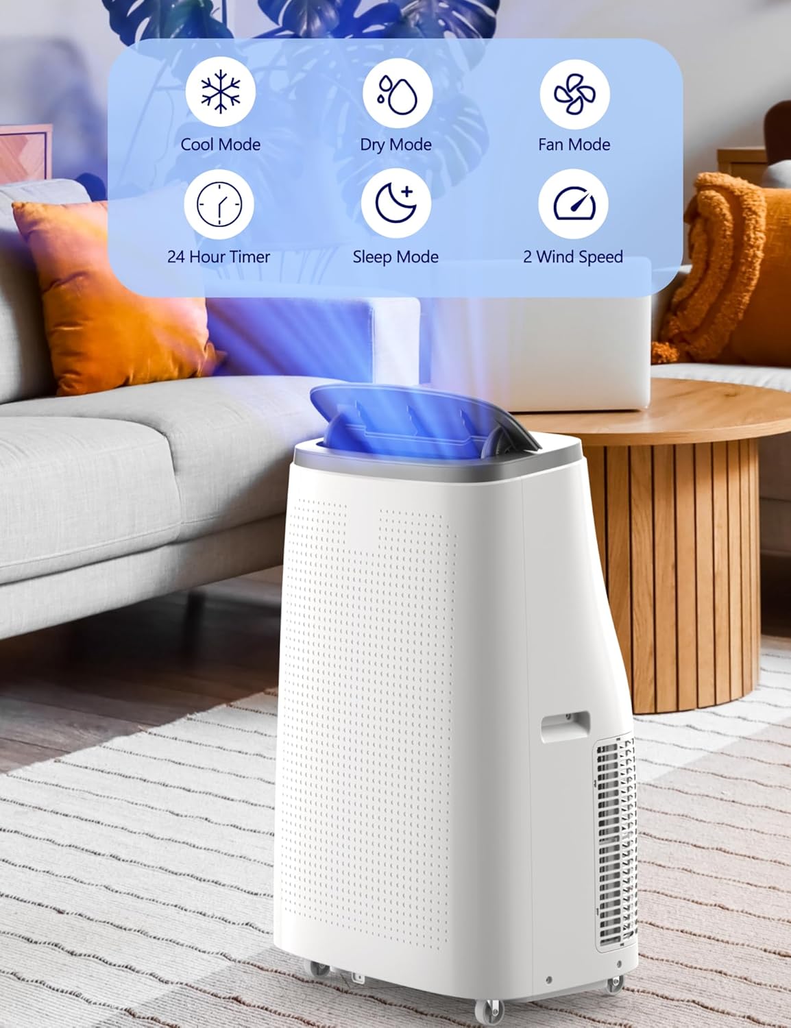 14,000 BTUs Portable Air Conditioners, 3 in-1 Portable AC Unit for Bedroom Up to 750 Sq. Ft, Stand Up Room Air Conditioner with Dehumidifier Fan Remote Control, Sleep Mode, 24Hrs Timer