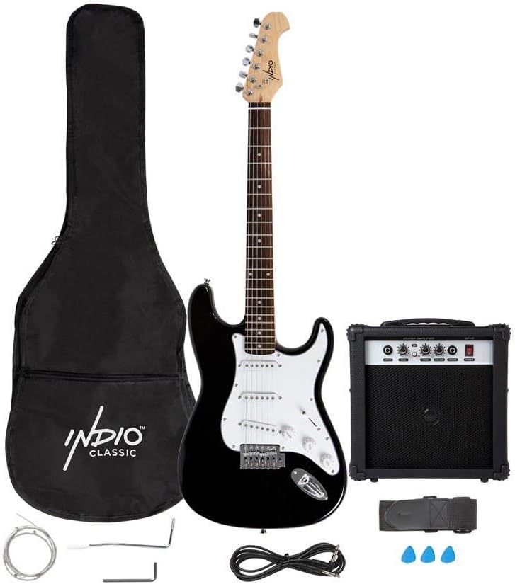Indio by Monoprice 6-String Cali Complete Full-size Electric Guitar Package, 10-Watt Amp, Guitar Strap, Extra Strings