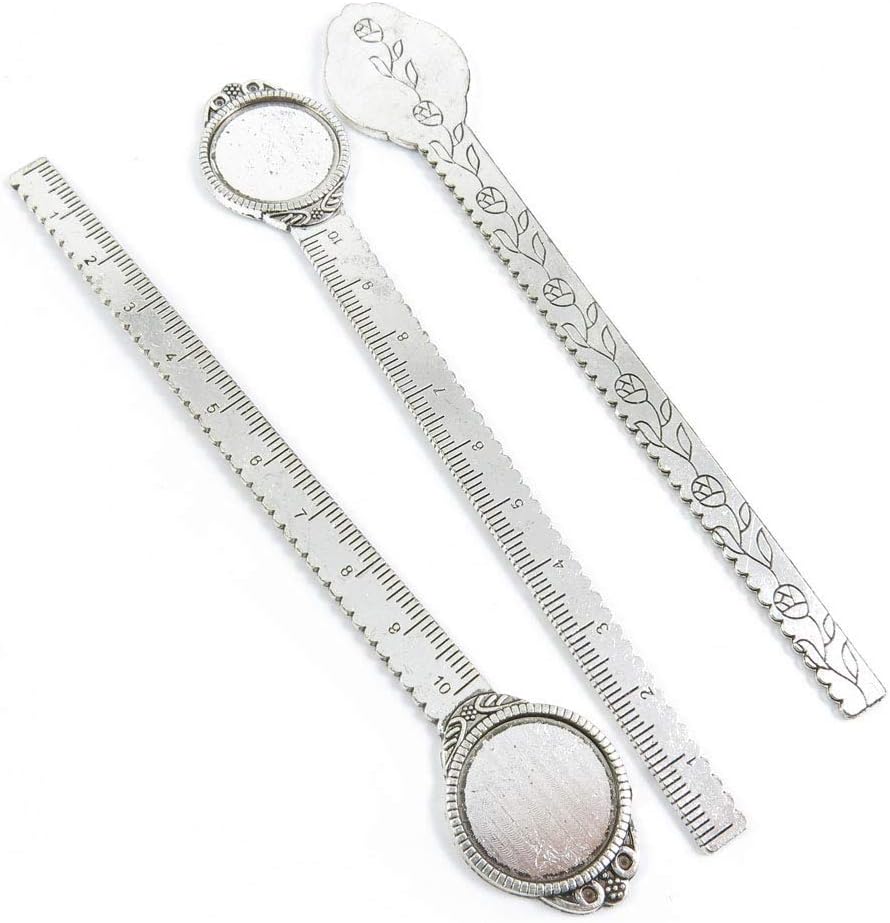 140 Pieces Antique Silver Tone Jewelry Making Charms Crafting Beading Craft A3UM9 Ruler Bookmark Cabochon Setting 20mm