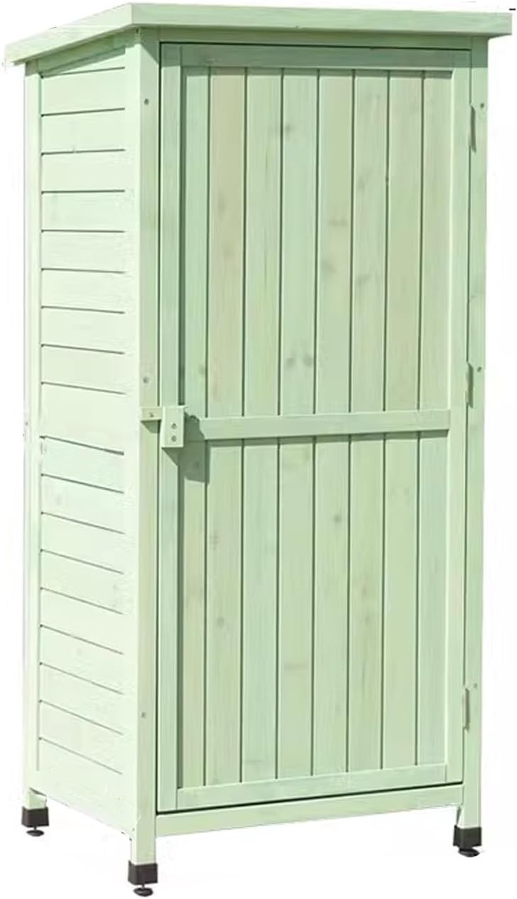 Wooden Outdoor Storage Cabinet with Doors Sand Asphalt Roof, Waterproof Storage Box Medium with Shelves for Patio Furniture Pool Garden(Green)