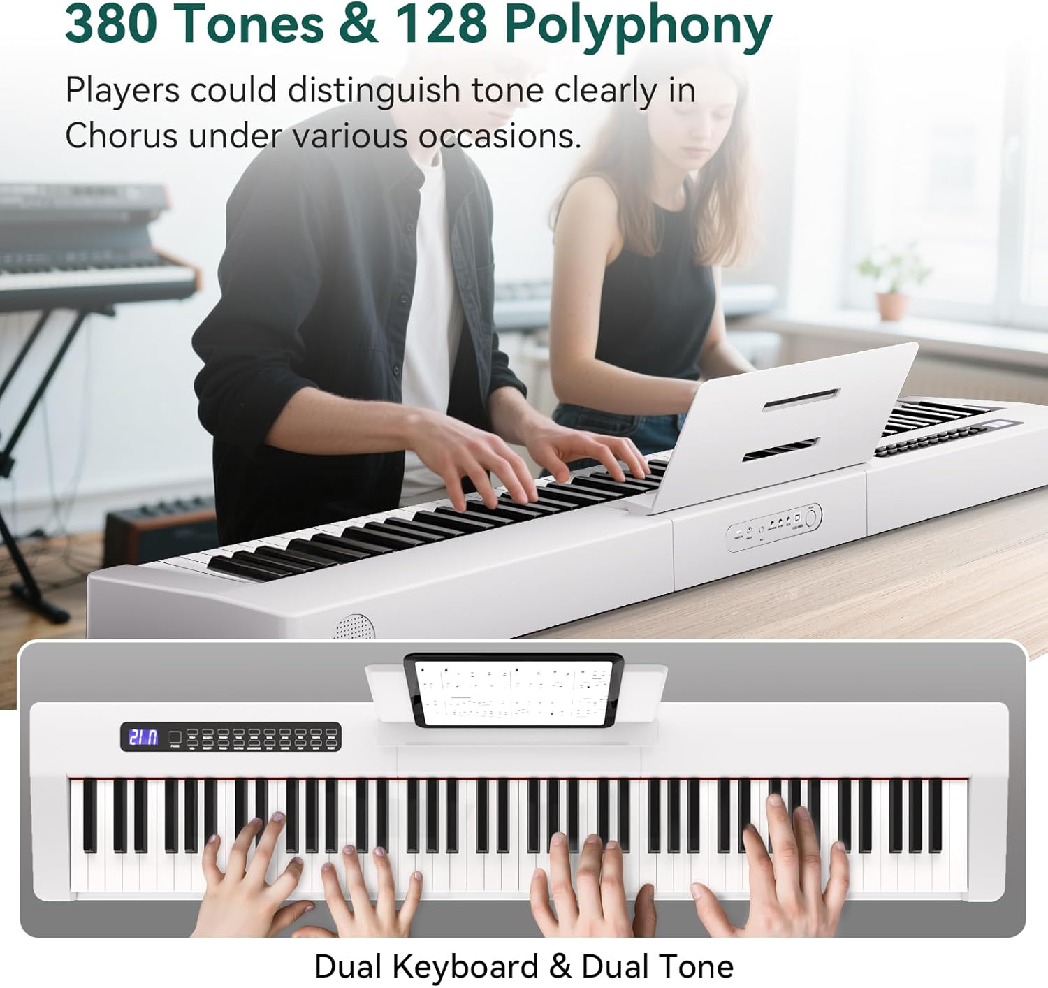 Rosen P21 Semi-Weighted Keyboard 88 Keys Beginner Digital Piano, Portable Electric Piano with Sustain Pedal and Power Supply,White