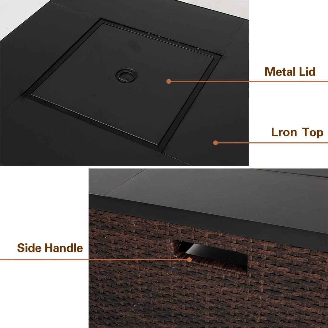 AQUILLA 6-Piece Patio Furniture, 32 inches 40000 BTU Square Wicker Fire Table w Wind Guard Glass for Garden