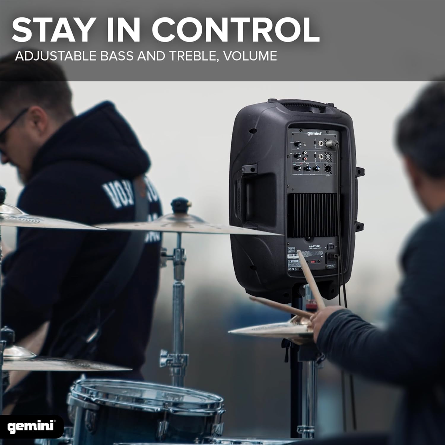 Gemini 1000W Powered DJ Speaker 10” – Compact Active Stage Monitor with XLR/AUX Inputs, Built-in Mixer, EQ & Stand Mount for Mobile Gigs & Events (AS-2110P)