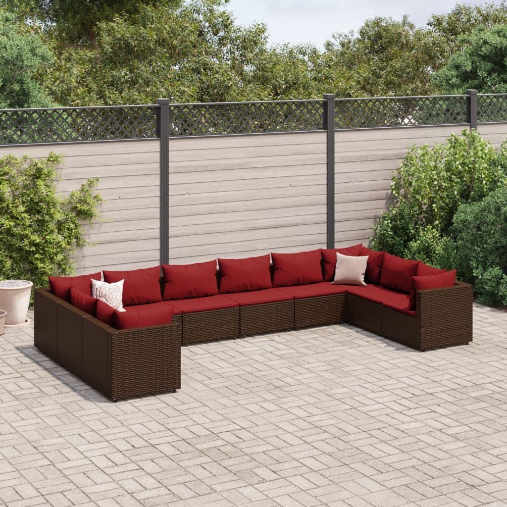 10 Piece Patio Lounge Set with Cushions Brown Poly Rattan,Poly Rattan 10Piece Sectional Lounge Set with Brown Upholstered Cushions for Patio and Backyard Furniture Sets for Patio, Lawn & Garden