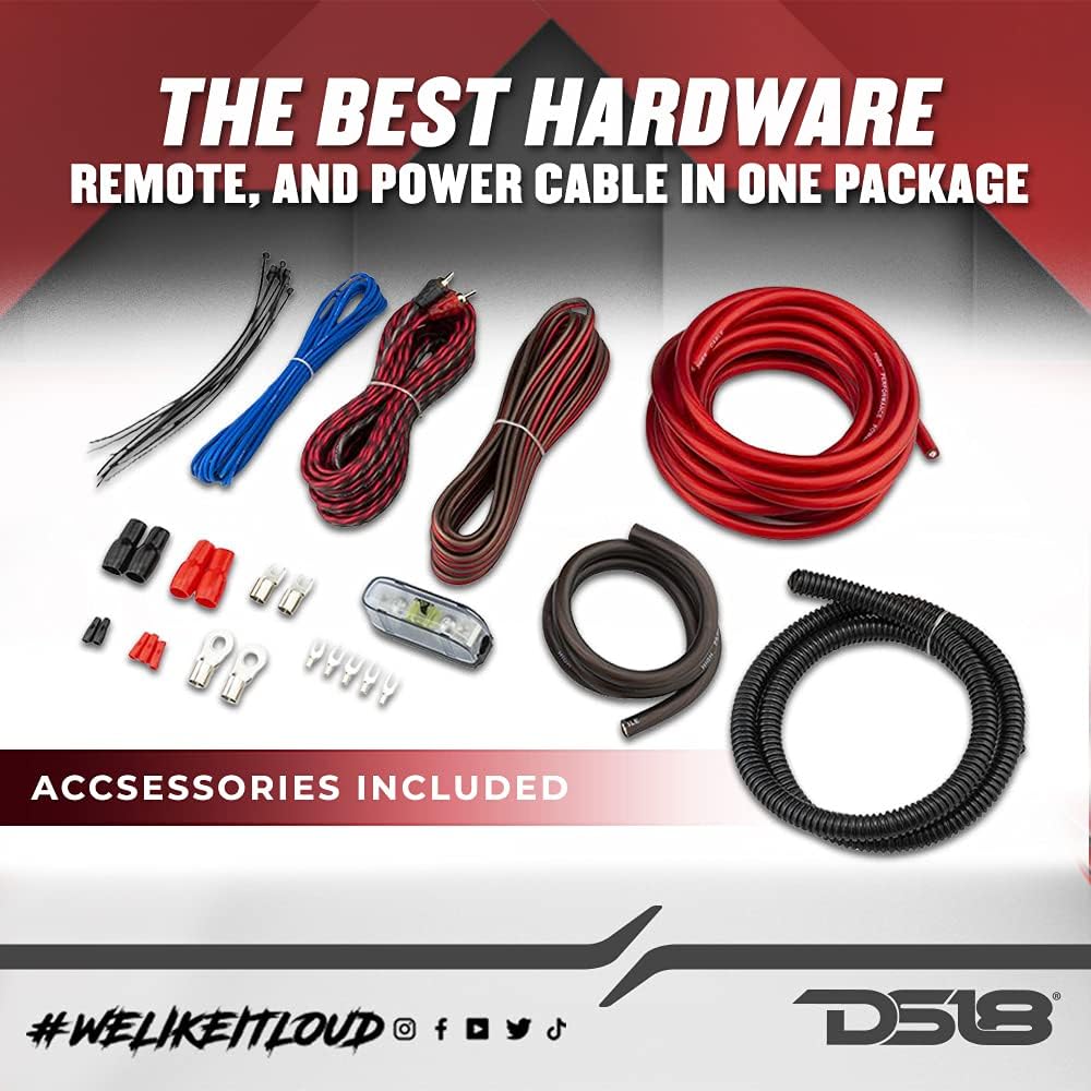 DS18 Car Audio Wiring & Integration Bundle - Speaker Wire, Amplifier Installation Kit and Hi/Lo Converter 2-Channel