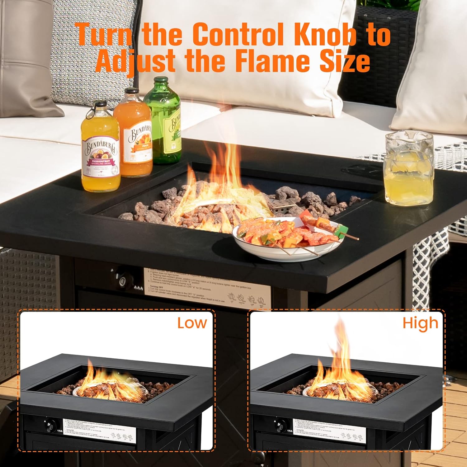 Tangkula 28 Inches Outdoor Propane Fire Pit Table, Patiojoy 50,000 BTU Patio Gas Fire Pit Table, 2-in-1 Square Auto-Ignition Fire Table with Lid and Lava Rocks for Backyard, Party