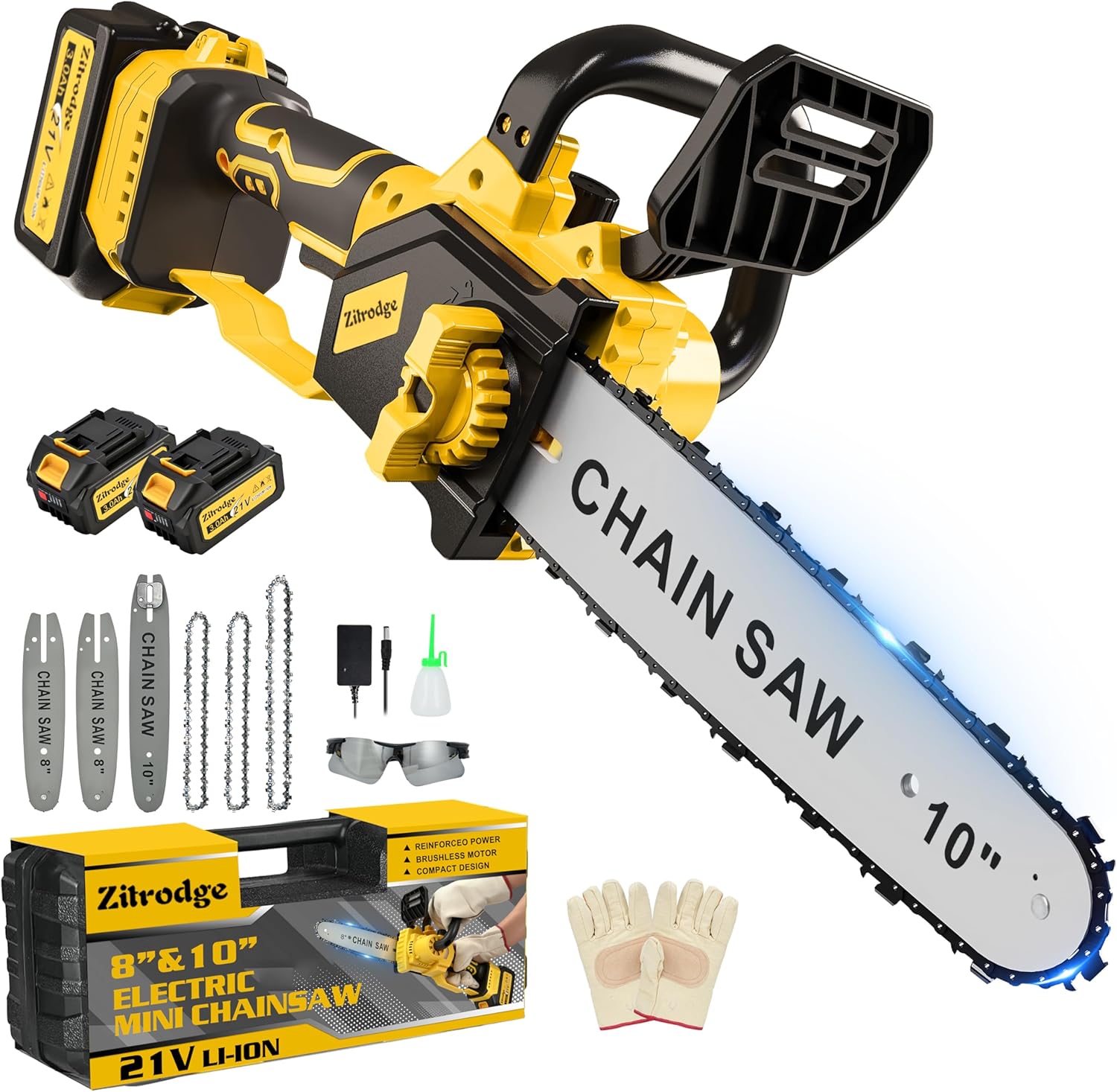 8“ & 10” Mini Chainsaw Cordless Battery Powered, Electric Chainsaw 2 in 1, Brushless Battery Chainsaws Handheld Chain Saw for Tree Branches, Courtyard, DIY, Garden, Gifts for Women Men Dad Husband