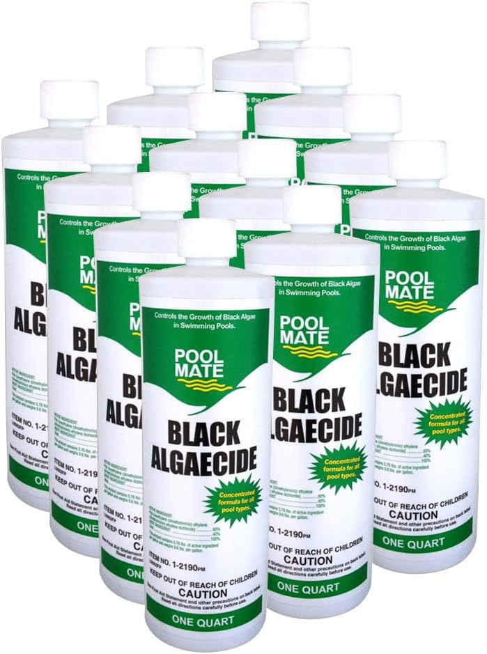 Pool Mate 1-Quart 12-Pack Concentrated Black Algaecide, Algaecide for Pool, Made in USA