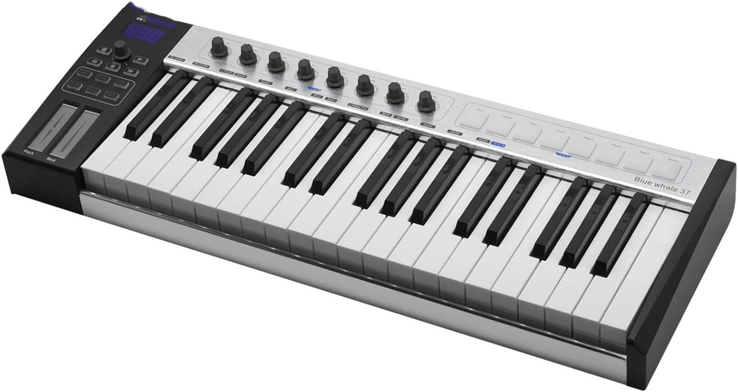 Keyboard Piano 37 USB MIDI Controller Keyboard 37 Semi-Weighted Keys 8 RGB Backlit Trigger Pads LED Display