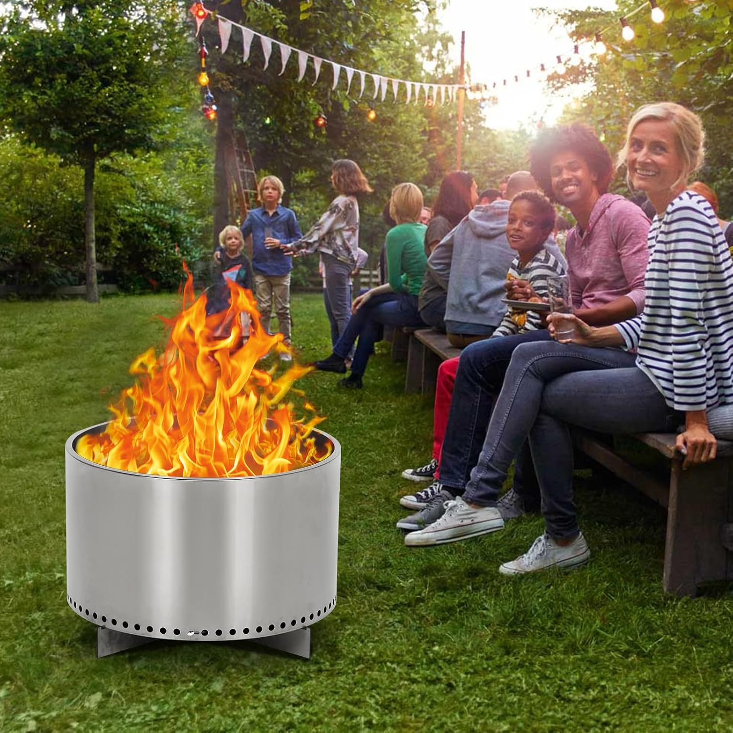 Smokeless Firepit 20.5Inch Portable Outdoor Fire Pit with Removable Ash Base, Stainless Steel Wood Burning Fireplace for Camping, Outside, Bonfire, Backyard and Patio