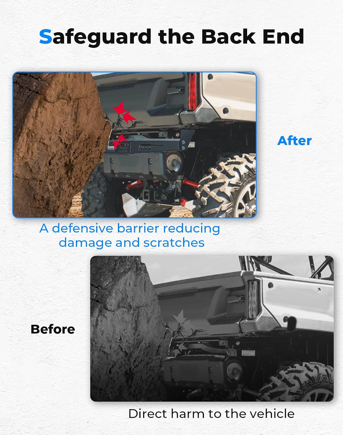 KEMIMOTO UTV Rear Bumper with 18W LED Light, Compatible with Pioneer 1000-3 / Pioneer 1000-6 2016-2025, Waterproof Bright Light, Impact Resistant Guard, Protection Accessories（Not Fit Pioneer 1000-5）