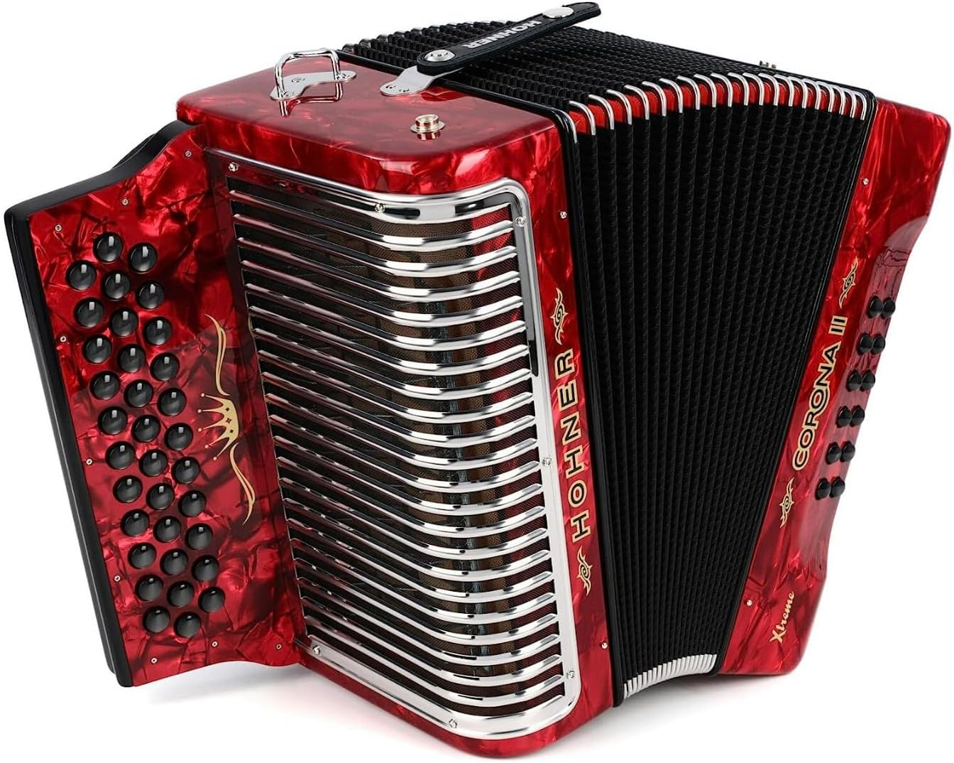 Hohner Corona II Xtreme Diatonic Accordion - Keys of G/C/F - Pearl Red