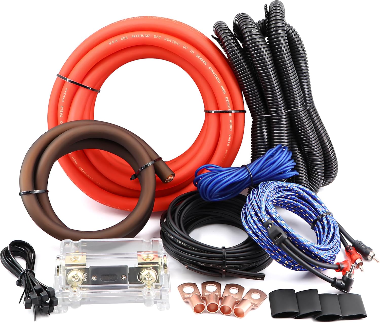 0 Gauge OFC AMP Wiring Kit 3000 Watt Car Subwoofer Wire Install kit for Amplifier Power,Radio and Speakers