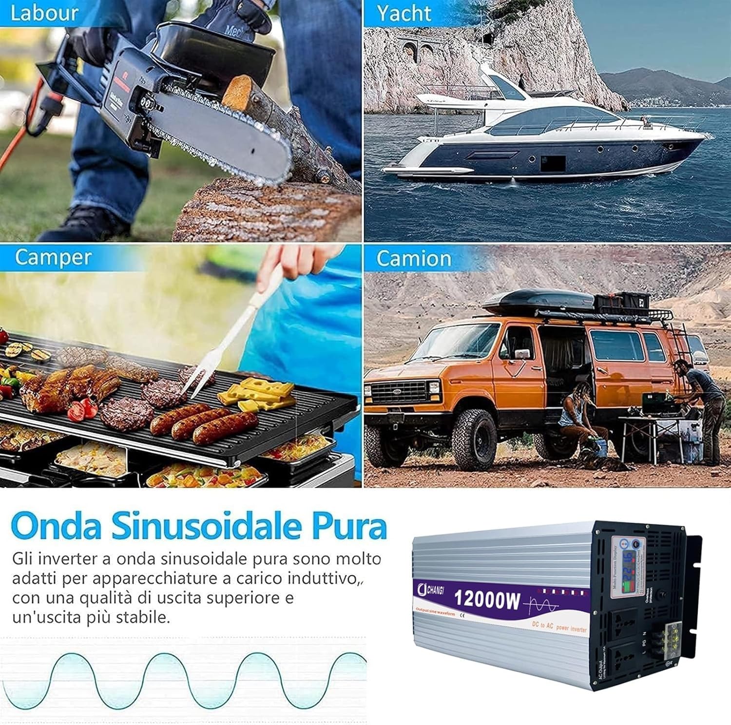 5000W Pure Sine Wave Power Inverter with LCD Display - Off Grid Low Frequency Solar Inverter for Home - 12V/24V/48V DC to AC 110V/230V Split Phase - Cooling Fans, 60V/72V - 8000W 12000W Compatibility