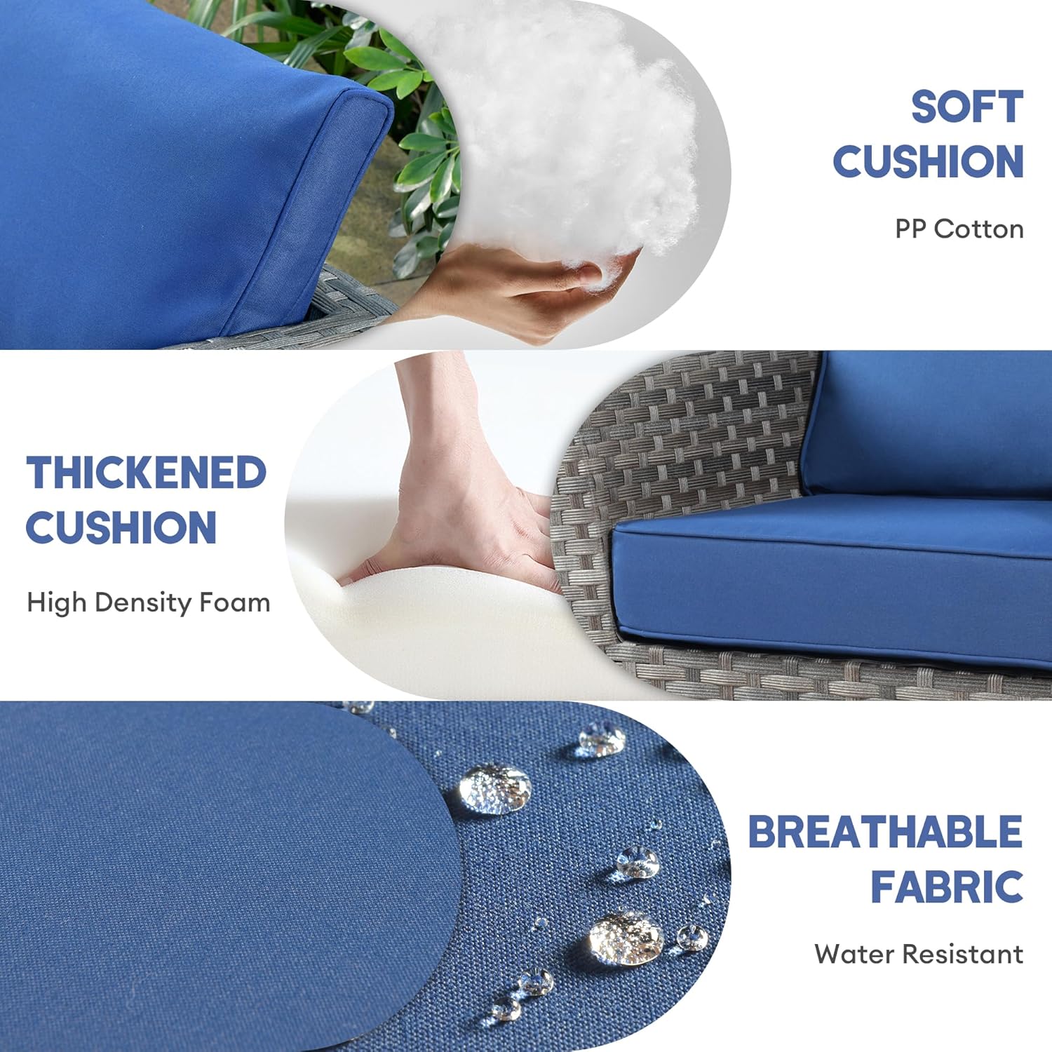 Outdoor Patio Furniture Set, 10 Pieces PE Wicker Patio Conversation Set with Rectangular Propane Fire Pit Table for Gathering (Navy Blue)