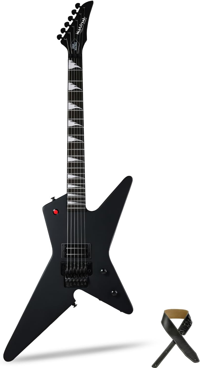 WestCreek HVFR Solid Body Electric Guitar, Heavy Metal Pickups, Heavy Metal Guitar, Rounded End Jumbo Frets (Matte Black)