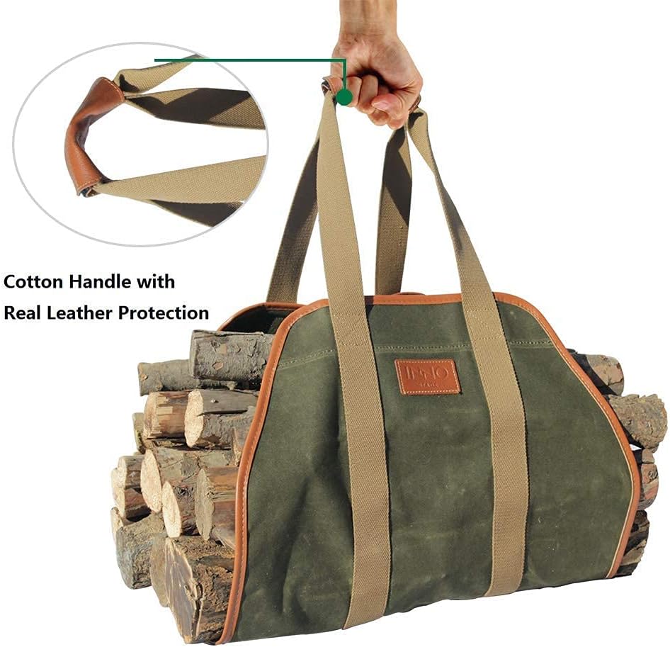 Fire Pit and Waxed Canvas Log Carrier Tote Bag