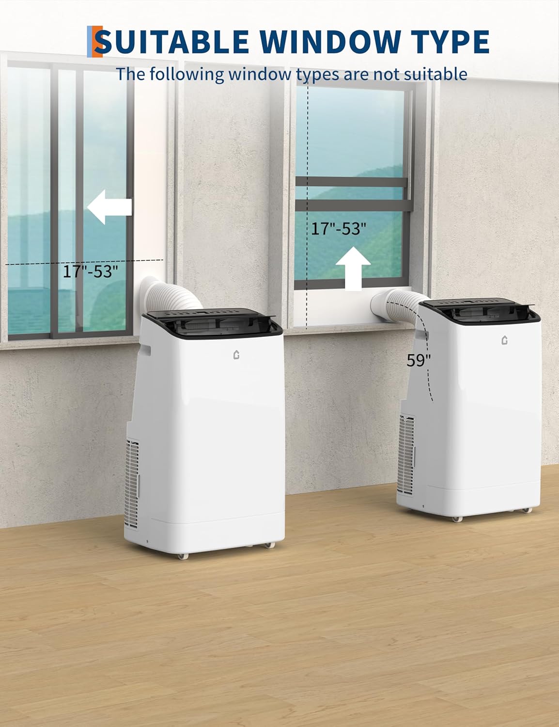 14,000 BTUs Portable Air Conditioner with 3-in-1 Room AC Unit for 750 Sq.Ft, 50dB Ultra Quiet, Window Kits Included Drainage Pipe & Remote Control, White Top Cover