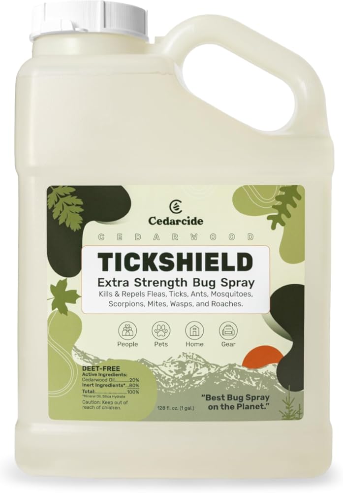 Cedarcide Extra Strength Tickshield | Deep Woods Cedar Oil Tick & Mosquito Repellent Spray for People, Pets, & Indoors | Kills & Repels Fleas, Ticks, Ants, Mites & Mosquitoes | Gallon