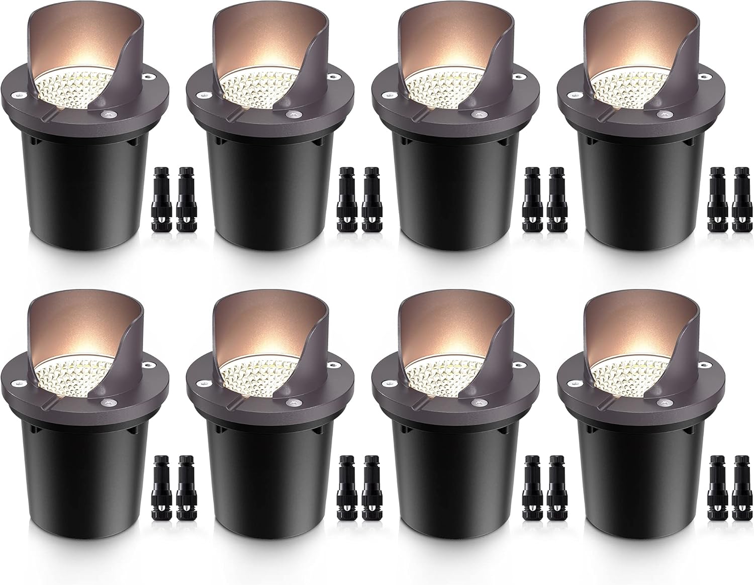 SUNVIE 12W Low Voltage Landscape Lighting Waterproof Outdoor In-Ground Lights Shielded LED Well Lights 12V-24V Warm White Landscape Lighting for Pathway Garden Fence Deck, 8 Pack with Wire Connectors
