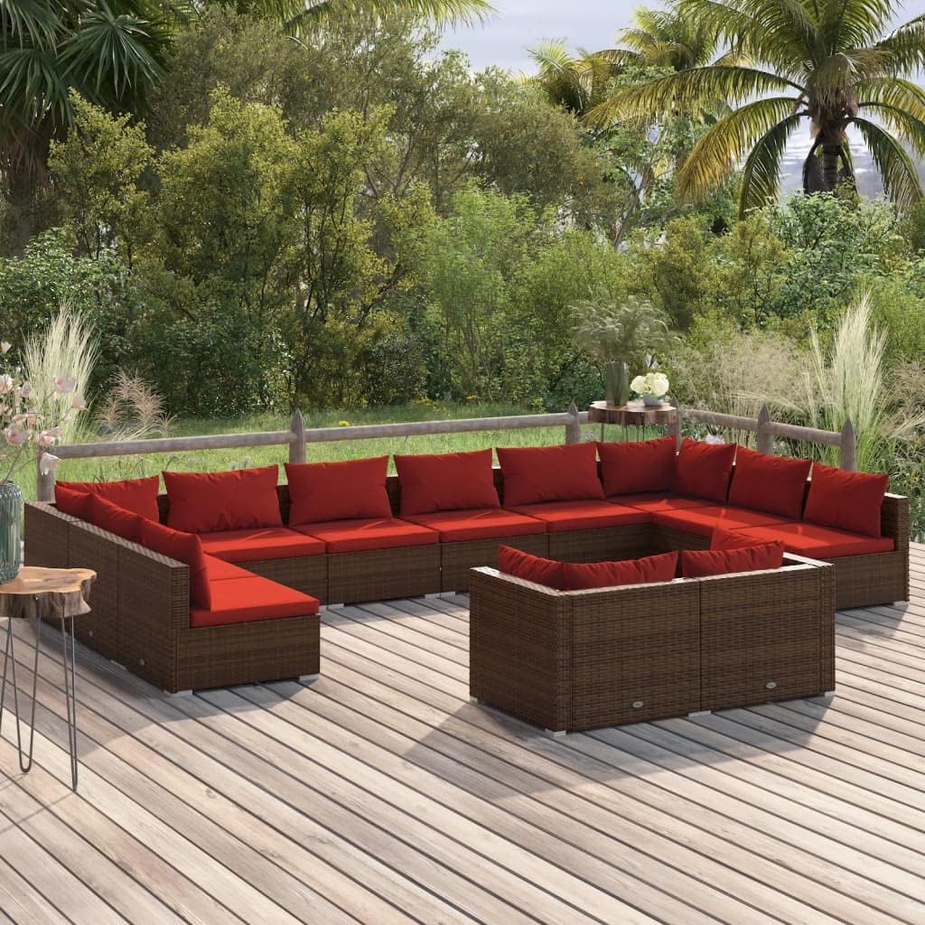 12 Piece Patio Lounge Set with Cushions Brown Poly Rattan,Patio Lounge Set with Modular Design, WaterResistant Rattan and Comfortable Cushions Patio Furniture Sets, Outdoor Furniture Sets