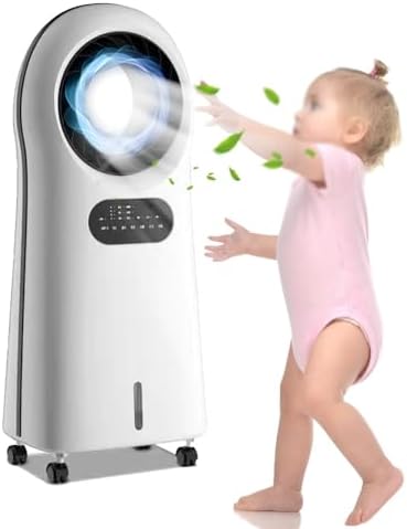 Generic Evaporative Cooler, Portable Bladeless Fan, Air Cooling Fan With Night Light, 8H Time, Humidifiers With Water Tank, Bladeless Conditioner Fan For Home Bedroom