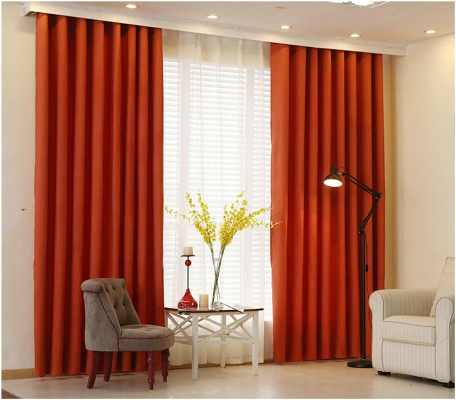 Window Curtain Panels, Black Out Curtains Orange 2 Panels Solid Color Polyester 54W x 96L Inch