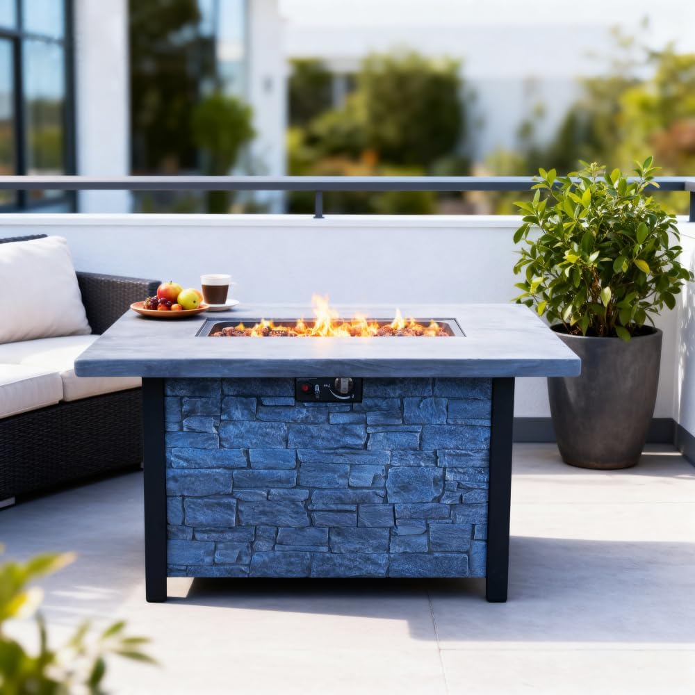 44 Inch Outdoor Propane Gas Fire Pit Table with 50000 BTU Heat Output for Patio Garden Backyard - Cultured Stone Finish