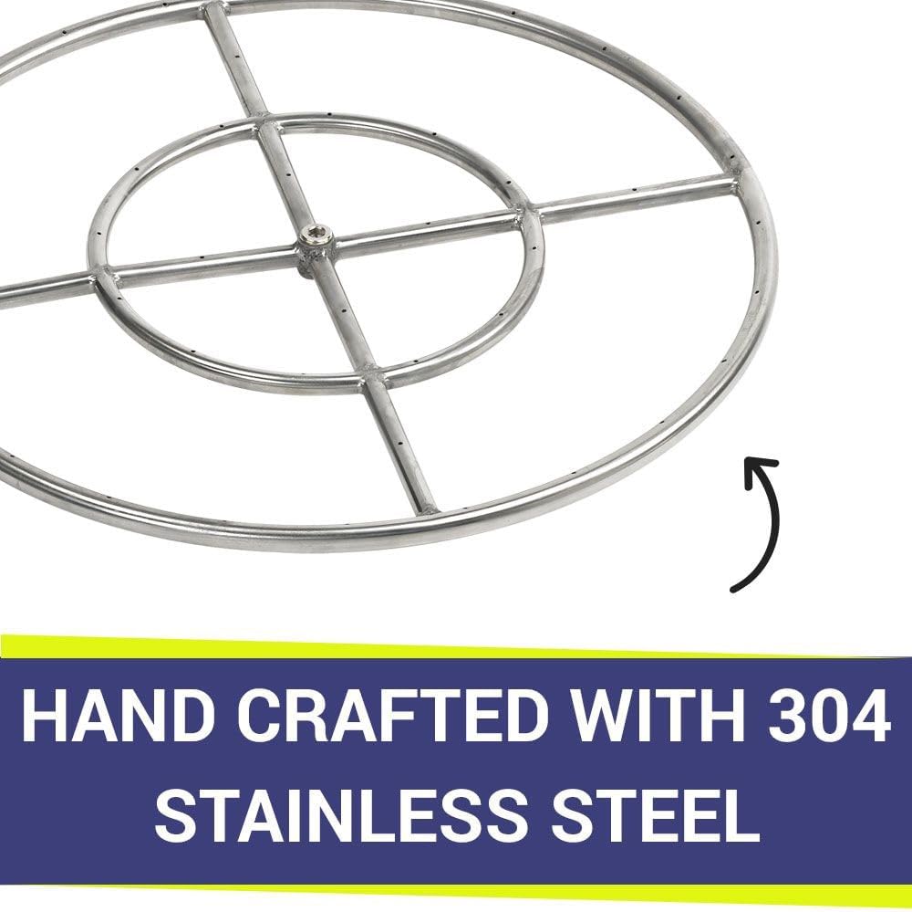 American Fire Glass Round Stainless Steel Fire Pit Burner (SS-FR-24-LP), Propane, 24-Inch