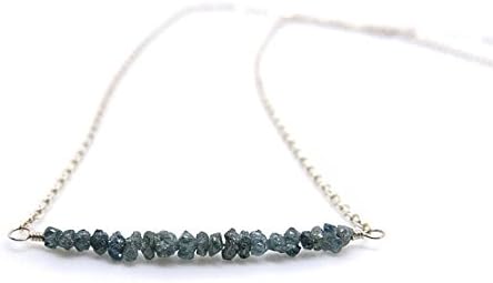 JEWELZ genuine blue diamond necklace, natural raw diamond bar, real rough diamond beads, 925 sterling silver, april birthstone. gift for girlfriend 1.7 mm to 3 mm
