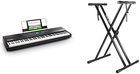 Alesis Recital Pro | Digital Piano/Keyboard & RockJam Xfinity Heavy-Duty, Double-X, Pre-Assembled, Infinitely Adjustable Piano Keyboard Stand with Locking Straps