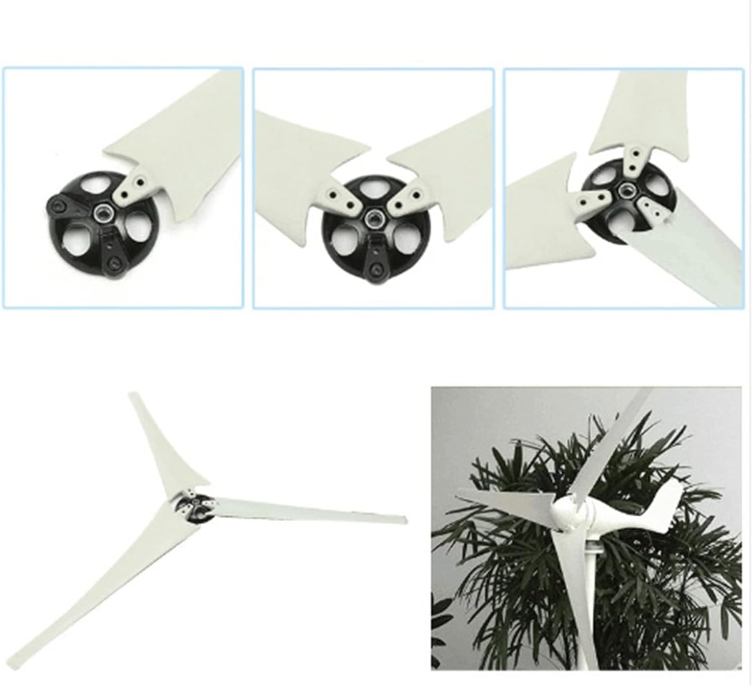 DIY Blade Blades with Hub and Cover 600mm 3 Pack Wind Turbine Accessories for Horizontal Wind Turbine Windmills
