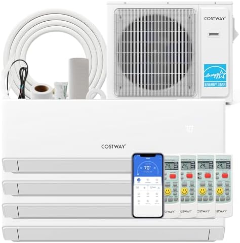 COSTWAY 30k Quad 4 Zone Mini Split Air Conditioner, 23 SEER2, 7k+7k+9k+9k BTU, 208-230V, Wifi Enabled Multi Zones Mini Split AC Heat Pump Full Set, Ductless Energy Star