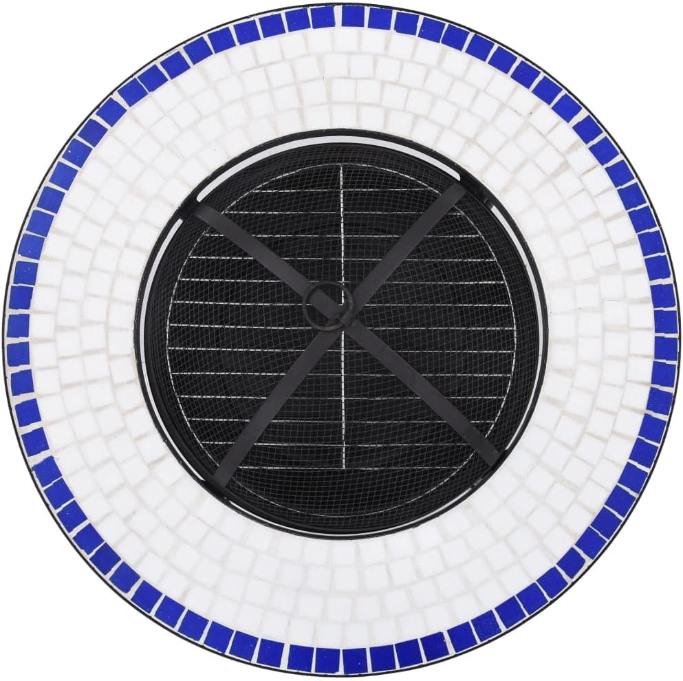 CHARMMA Mosaic Fire Pit Table Blue and White 26.8