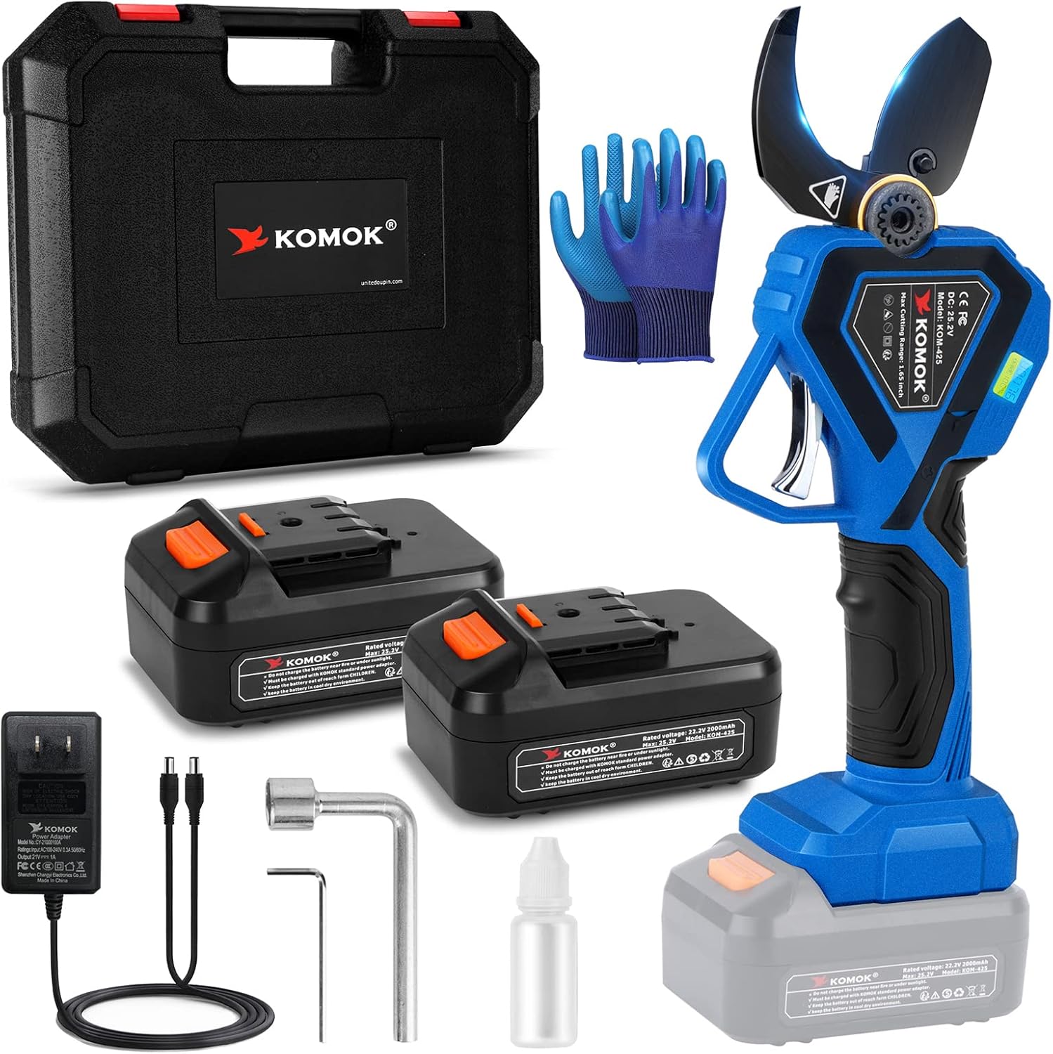 KOMOK Electric pruning shears, Cordless Power Branch Cutter Fruit Tree Pruner MAX 1.65