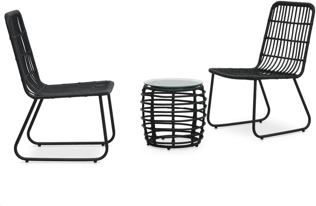 3 Piece Bistro Set Poly Rattan Black,Rustic Rattan Bistro Set with Ergonomic Chairs and Sturdy Glass Tabletop for Outdoor Patio Furniture Sets, Outdoor Furniture Sets