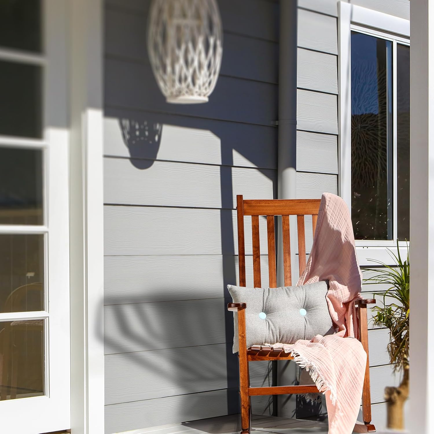 Outvita Outdoor Rocking Chair Set of 2, Solid Wood High Back Rocker, All Weather Lounge Chair for Porch Patio Fire Pit Garden Backyard Deck Indoor, Natural